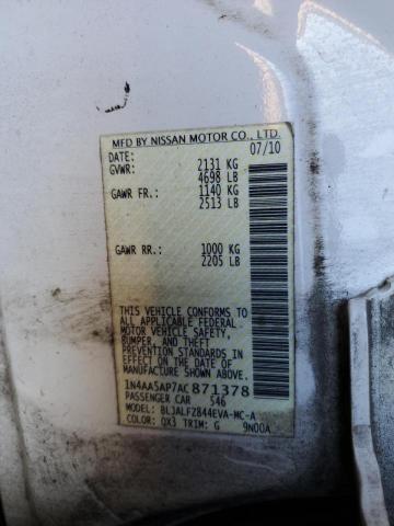 Photo 10 from auction – 2010 NISSAN MAXIMA S with VIN 1N4AA5AP7AC871378
