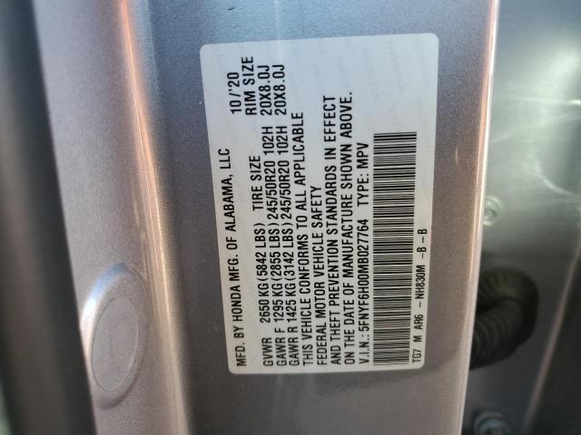 Photo 10 from auction – 2021 HONDA PILOT ELIT with VIN 5FNYF6H00MB027764