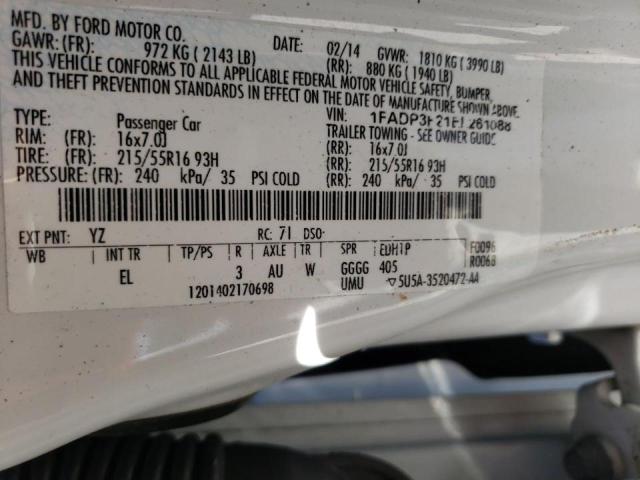 Photo 10 from auction – 2014 FORD FOCUS SE with VIN 1FADP3F21EL261088