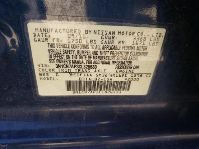 Photo 10 from auction – 2012 NISSAN VERSA S with VIN 3N1CN7AP3CL826533