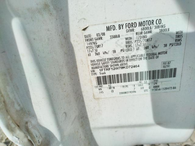 Photo 10 from auction – 2008 FORD F150 with VIN 1FTRF12W78KD72464