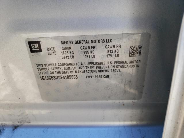 Photo 10 from auction – 2015 CHEVROLET SONIC LT with VIN 1G1JC5SG0F4185003