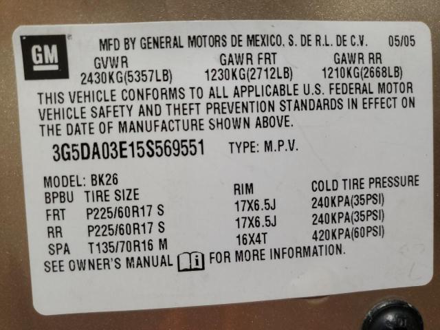 Photo 10 from auction – 2005 BUICK RENDEZVOUS with VIN 3G5DA03E15S569551