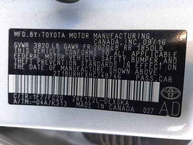 Photo 10 from auction – 2017 TOYOTA COROLLA L with VIN 2T1BURHEXHC749746