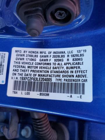 Photo 10 from auction – 2020 HONDA CIVIC LX with VIN 19XFC2F63LE204005