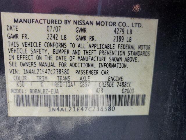 Photo 10 from auction – 2007 NISSAN ALTIMA with VIN 1N4AL21E47C238580