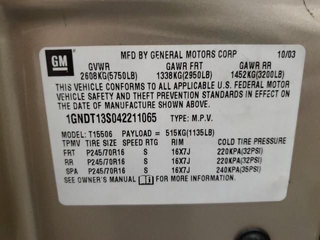 Photo 10 from auction – 2004 CHEVROLET TRAILBLAZE with VIN 1GNDT13S042211065