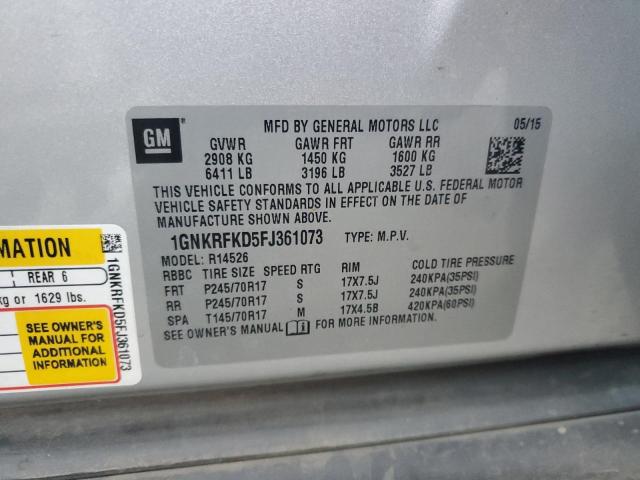 Photo 10 from auction – 2015 CHEVROLET TRAVERSE L with VIN 1GNKRFKD5FJ361073