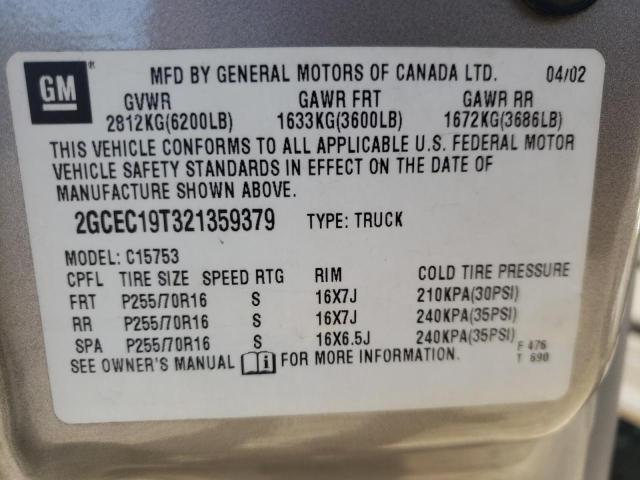 Photo 10 from auction – 2002 CHEVROLET SILVERADO with VIN 2GCEC19T321359379