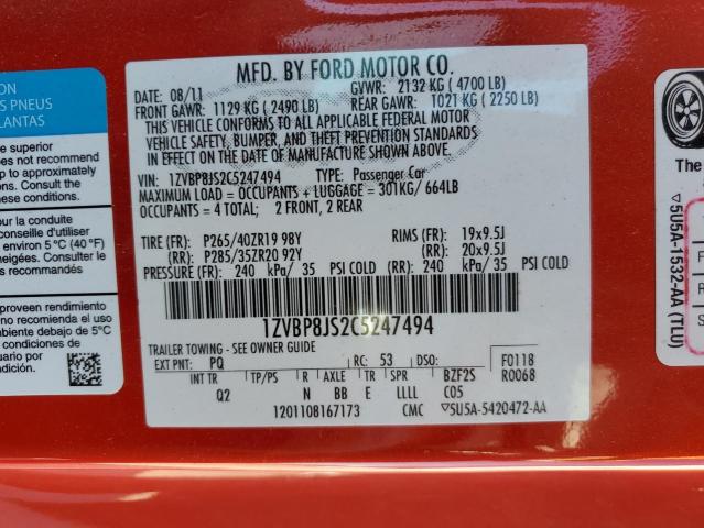 Photo 10 from auction – 2012 FORD MUSTANG SH with VIN 1ZVBP8JS2C5247494