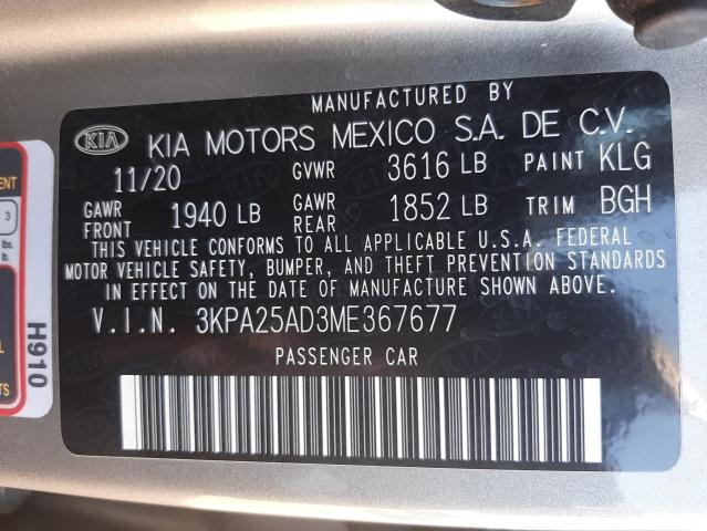 Photo 10 from auction – 2021 KIA RIO S with VIN 3KPA25AD3ME367677