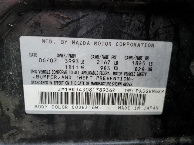 Photo 10 from auction – 2008 MAZDA 3 HATCHBAC with VIN JM1BK343081789362