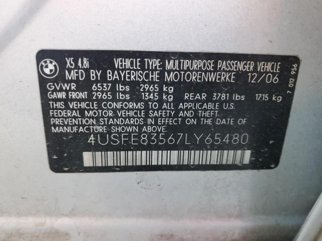 Photo 10 from auction – 2007 BMW X5 4.8I with VIN 4USFE83567LY65480