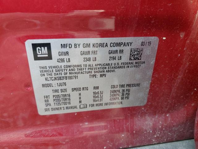Photo 10 from auction – 2015 CHEVROLET TRAX LS with VIN KL7CJKSB2FB180791