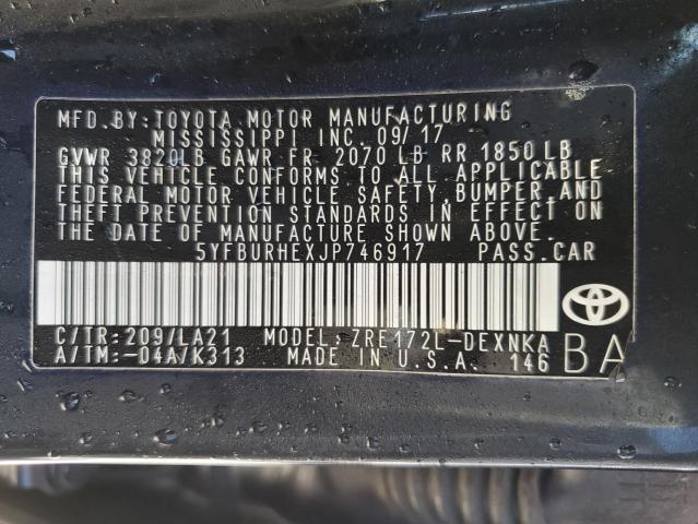 Photo 10 from auction – 2018 TOYOTA COROLLA L with VIN 5YFBURHEXJP746917