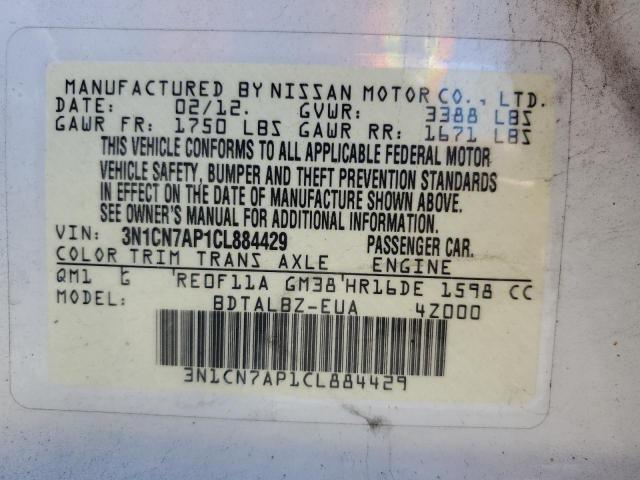 Photo 10 from auction – 2012 NISSAN VERSA S with VIN 3N1CN7AP1CL884429