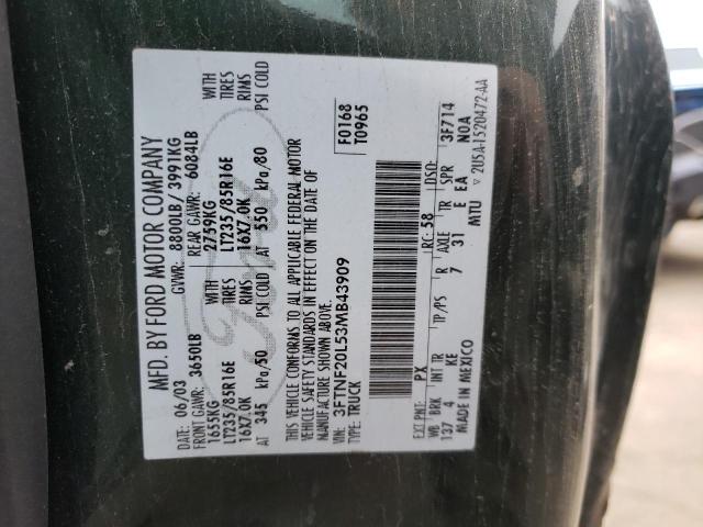 Photo 10 from auction – 2003 FORD F250 SUPER with VIN 3FTNF20L53MB43909