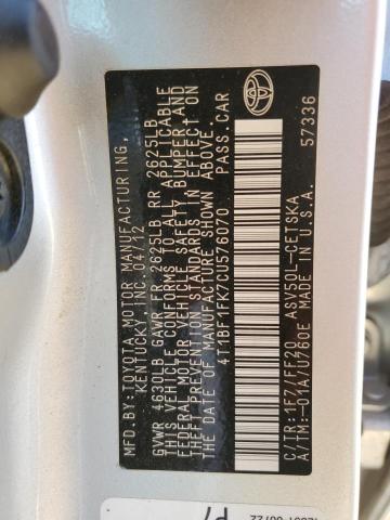 Photo 10 from auction – 2012 TOYOTA CAMRY BASE with VIN 4T1BF1FK7CU576070