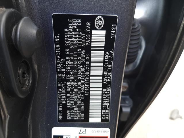 Photo 10 from auction – 2013 TOYOTA CAMRY L with VIN 4T1BF1FK0DU210033
