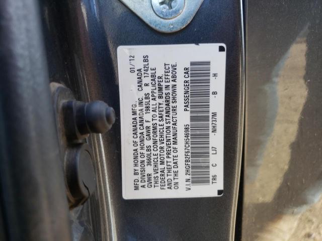 Photo 10 from auction – 2012 HONDA CIVIC HF with VIN 2HGFB2F67CH546985