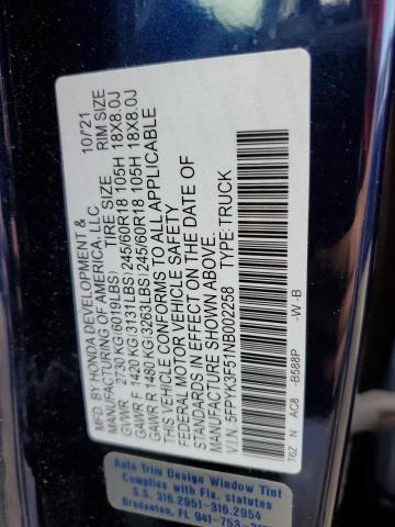 Photo 10 from auction – 2022 HONDA RIDGELINE with VIN 5FPYK3F51NB002258