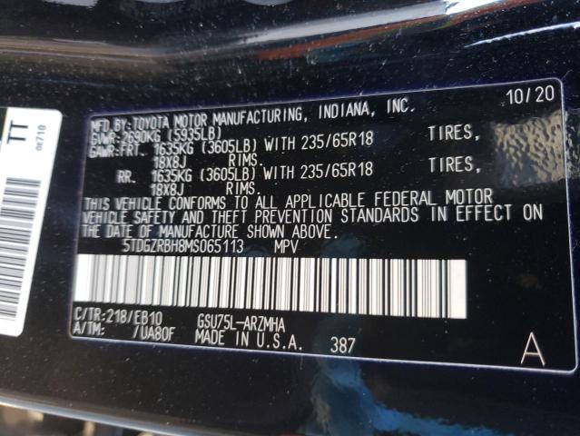 Photo 10 from auction – 2021 TOYOTA HIGHLANDER with VIN 5TDGZRBH8MS065113