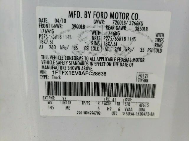 Photo 10 from auction – 2010 FORD F150 SUPER with VIN 1FTFX1EV8AFC28536