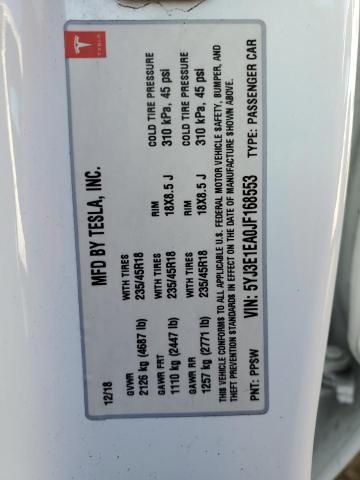 Photo 10 from auction – 2018 TESLA MODEL 3 with VIN 5YJ3E1EA0JF168553