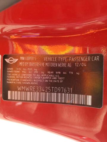 Photo 10 from auction – 2005 MINI COOPER S with VIN WMWRE33425TD97631