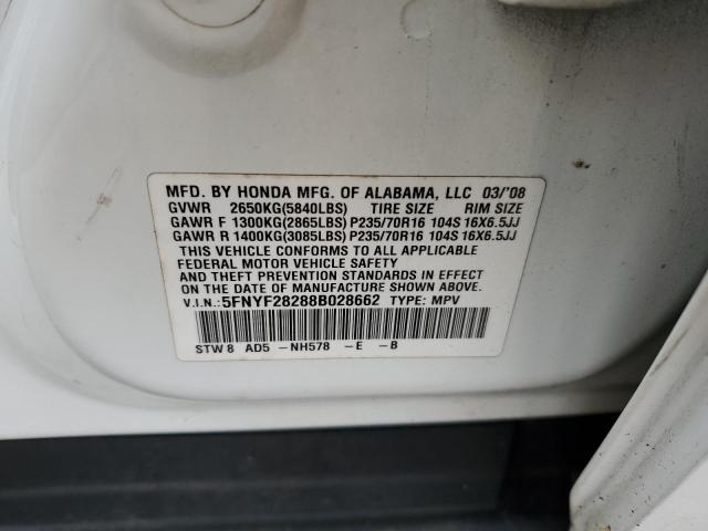 Photo 10 from auction – 2008 HONDA PILOT VP with VIN 5FNYF28288B028662
