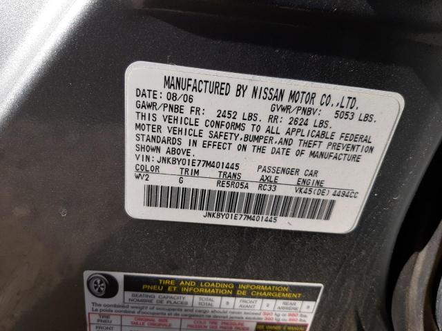 Photo 10 from auction – 2007 INFINITI M45 BASE with VIN JNKBY01E77M401445