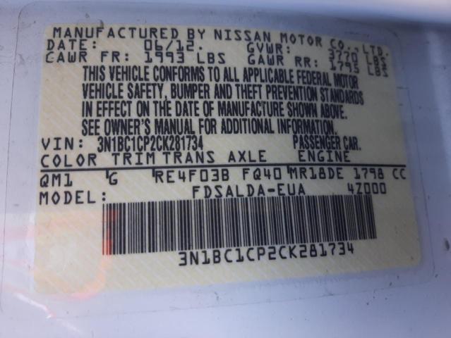 Photo 10 from auction – 2012 NISSAN VERSA S with VIN 3N1BC1CP2CK281734