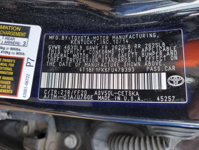 Photo 10 from auction – 2015 TOYOTA CAMRY LE with VIN 4T1BF1FK6FU478393
