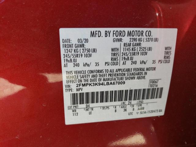 Photo 10 from auction – 2020 FORD EDGE TITAN with VIN 2FMPK3K94LBA67009