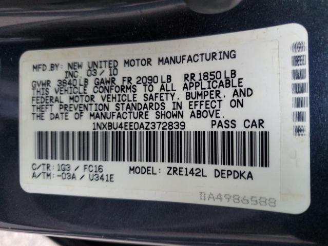 Photo 10 from auction – 2010 TOYOTA COROLLA BA with VIN 1NXBU4EE0AZ372839