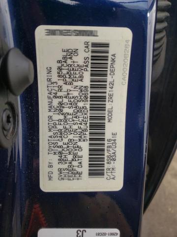 Photo 10 from auction – 2013 TOYOTA COROLLA BA with VIN 5YFBU4EEXDP190698