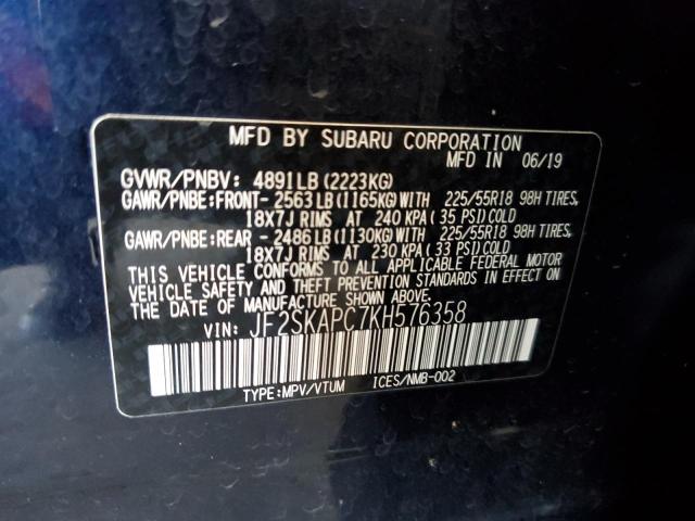 Photo 10 from auction – 2019 SUBARU FORESTER S with VIN JF2SKAPC7KH576358