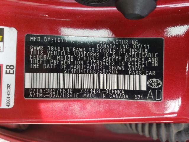 Photo 10 from auction – 2011 TOYOTA COROLLA BA with VIN 2T1BU4EE6BC567704