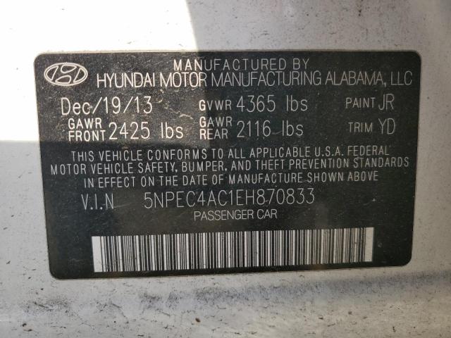 Photo 10 from auction – 2014 HYUNDAI SONATA SE with VIN 5NPEC4AC1EH870833