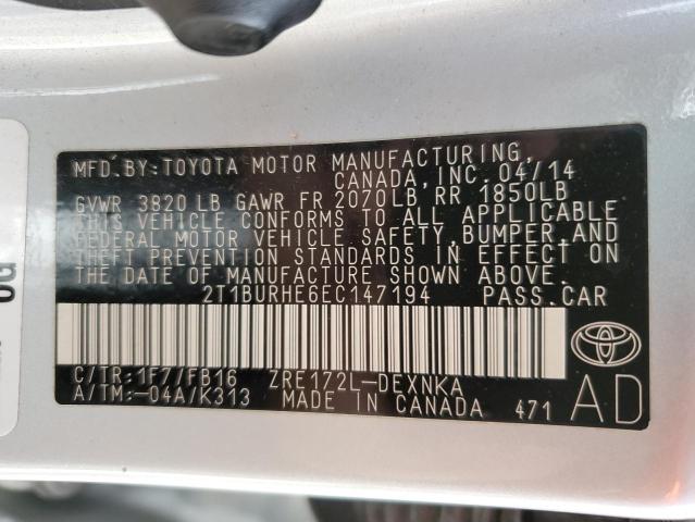 Photo 10 from auction – 2014 TOYOTA COROLLA L with VIN 2T1BURHE6EC147194