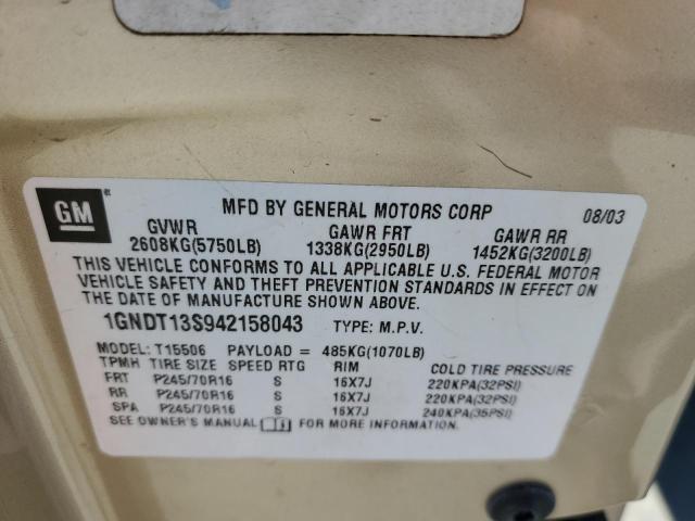 Photo 10 from auction – 2004 CHEVROLET TRAILBLAZE with VIN 1GNDT13S942158043