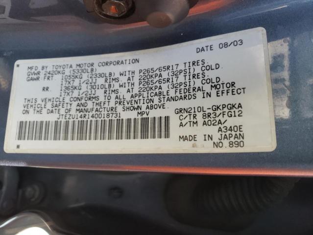 Photo 10 from auction – 2004 TOYOTA 4RUNNER SR with VIN JTEZU14R140018731