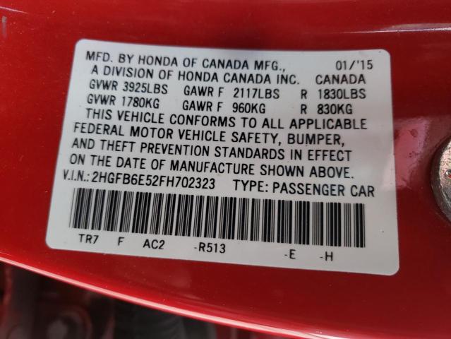 Photo 10 from auction – 2015 HONDA CIVIC SI with VIN 2HGFB6E52FH702323