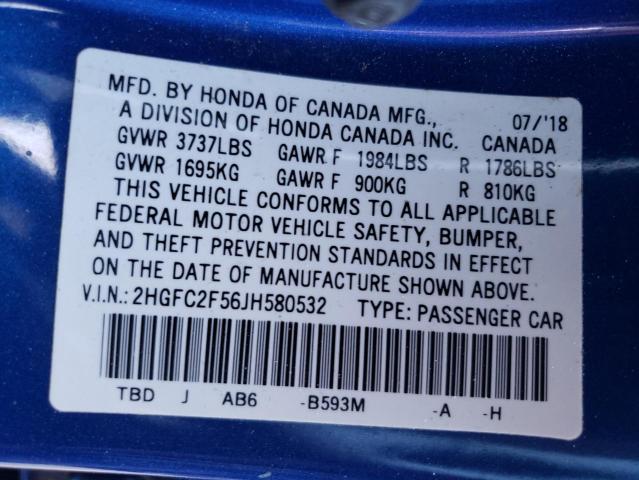 Photo 10 from auction – 2018 HONDA CIVIC LX with VIN 2HGFC2F56JH580532