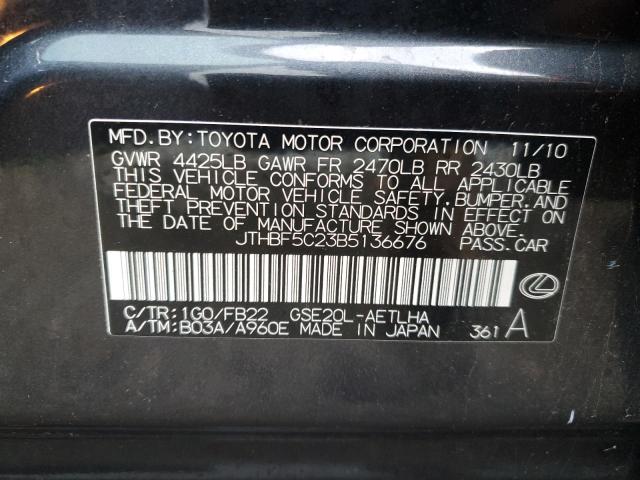 Photo 10 from auction – 2011 LEXUS IS 250 with VIN JTHBF5C23B5136676