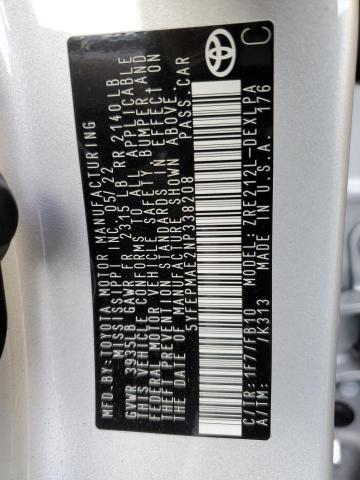 Photo 10 from auction – 2022 TOYOTA COROLLA LE with VIN 5YFEPMAE2NP338208