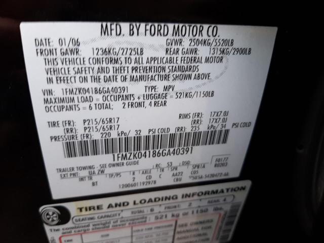 Photo 10 from auction – 2006 FORD FREESTYLE with VIN 1FMZK04186GA40391