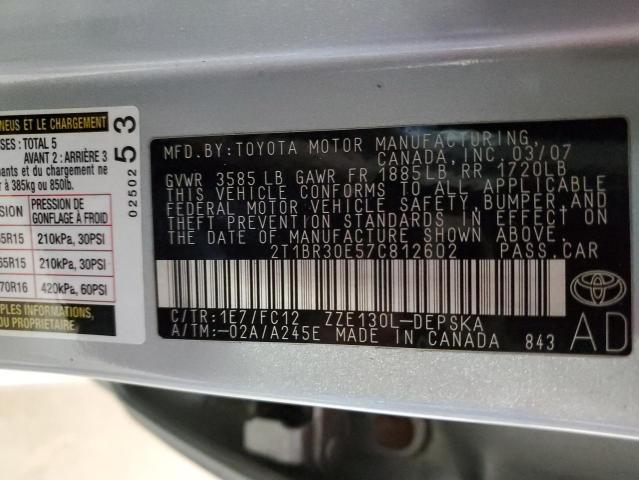 Photo 10 from auction – 2007 TOYOTA COROLLA CE with VIN 2T1BR30E57C812602
