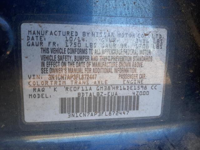 Photo 10 from auction – 2015 NISSAN VERSA S with VIN 3N1CN7AP3FL872447
