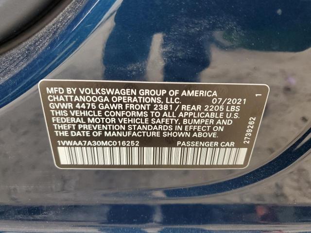 Photo 10 from auction – 2021 VOLKSWAGEN PASSAT S with VIN 1VWAA7A30MC016252